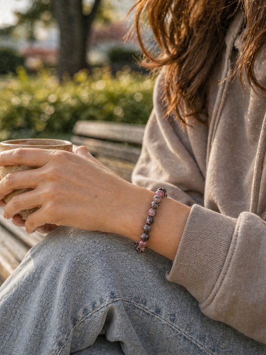 Bracelet Rhodonite Naturelle - Guérison, Equilibre